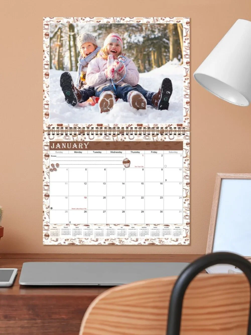 Personalized Custom 2027 Wall Calendar Spiral-bound - 12 Months. 11 x 8in. #013